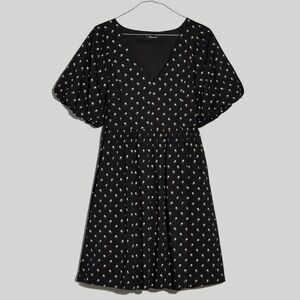 Madewell Black and White Pleated Puff Sleeve Sundress